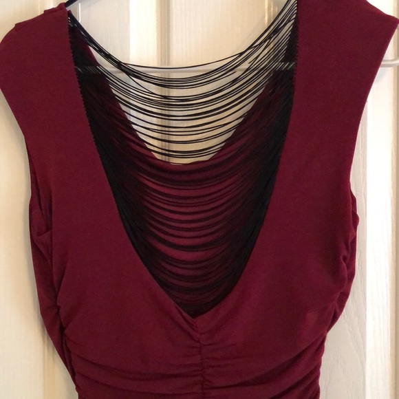Deep Red Rauched Dress-Draped String Back - Picture 3 of 4